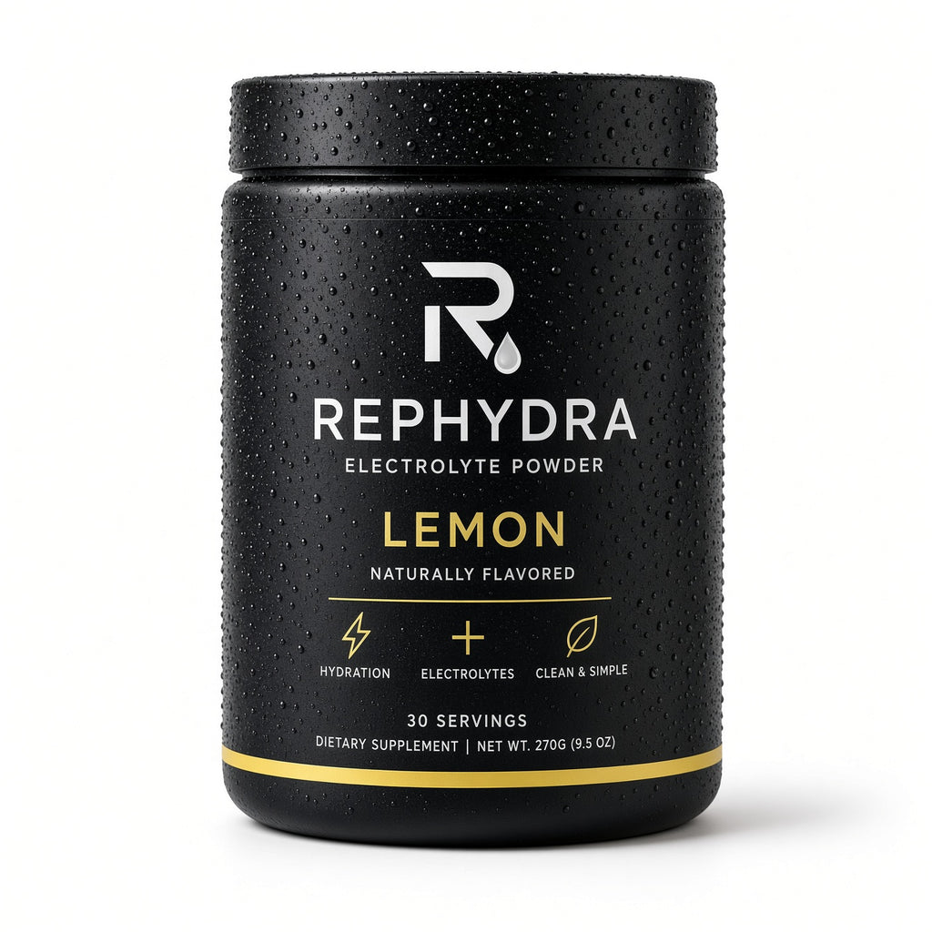 RepHydra Lemon electrolyte powder tub — front